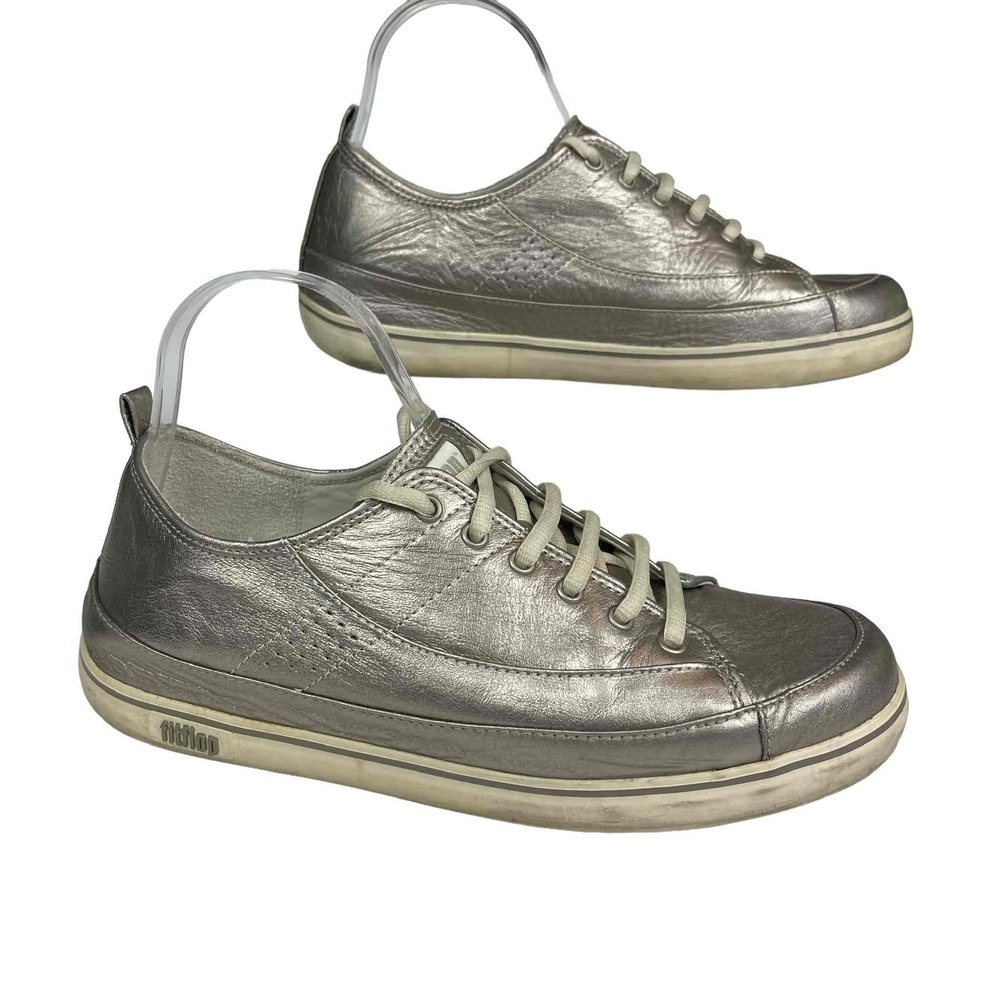 Fitflop Womens Silver Metallic Leather Lace‎ Up Sneakers Shoes Size 9